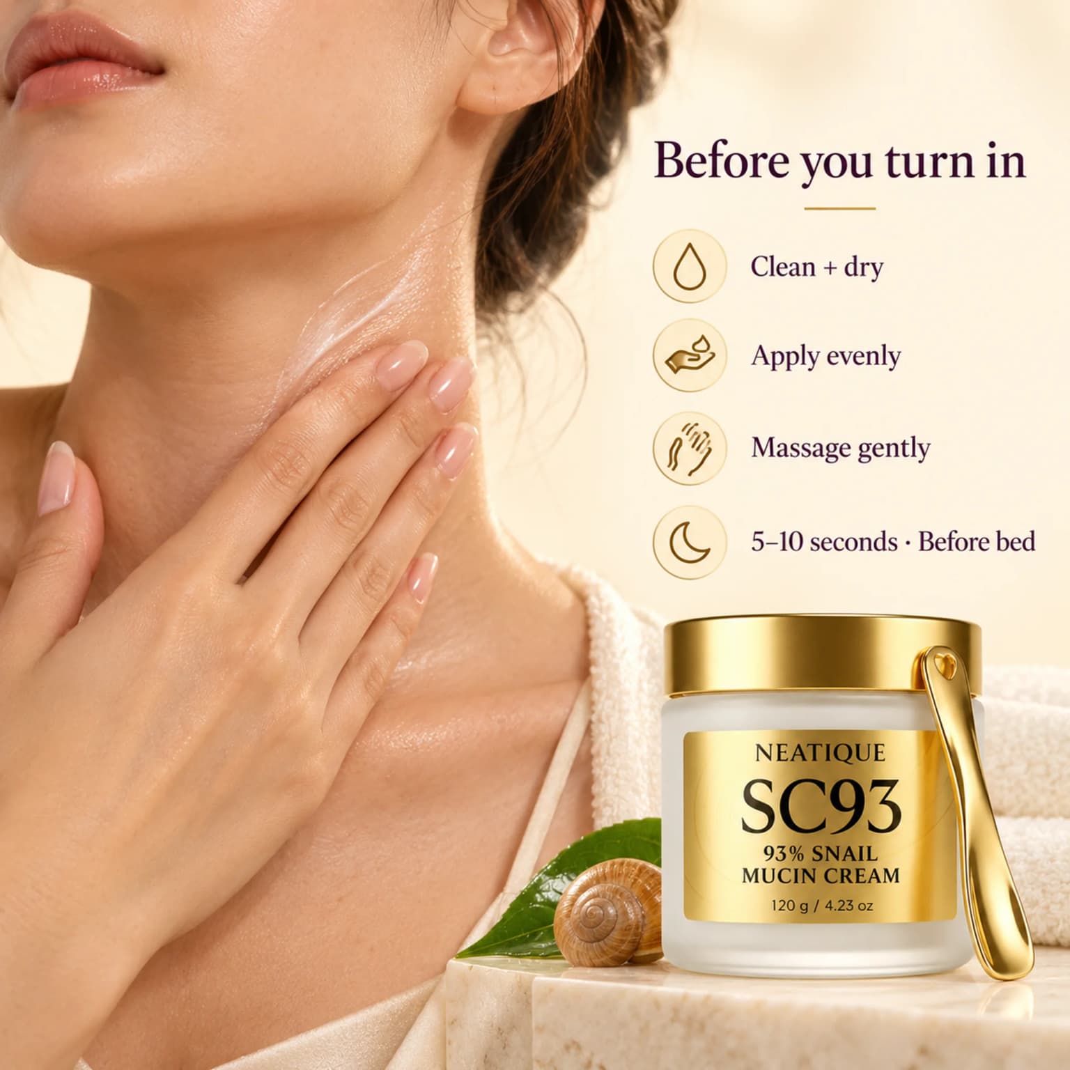 Clean and dry, apply an appropriate amount before bed, then gently massage in circles for 5–10 seconds until absorbed. thumbnail 5