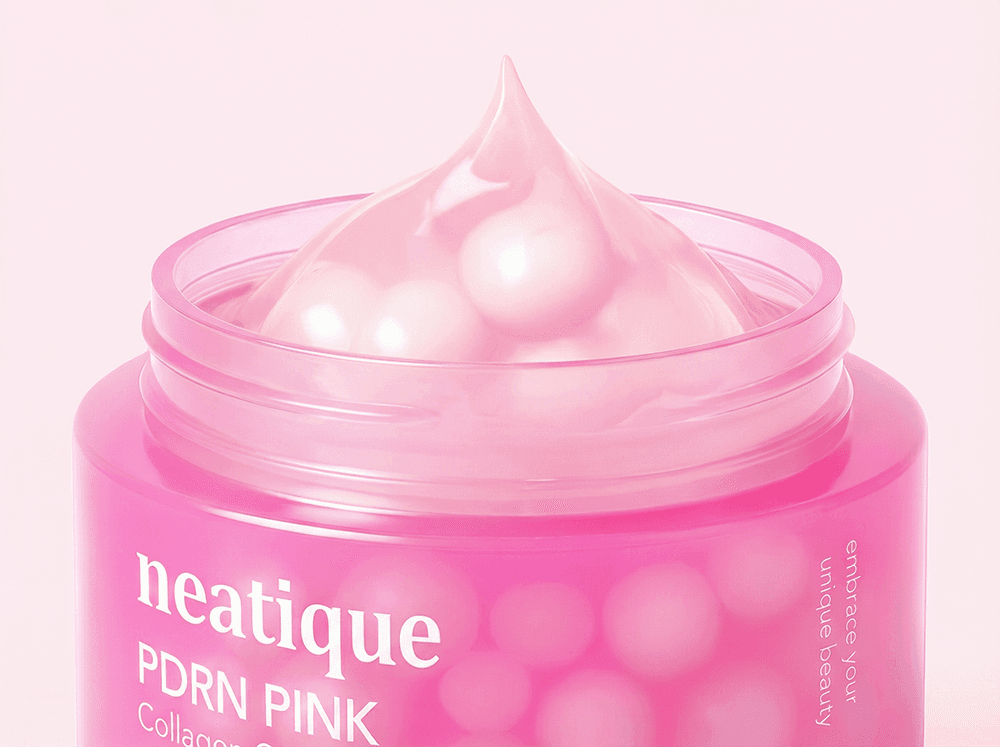 Close-up of Neatique PDRN Cream jar and texture for PDRN Cream and Salmon PDRN Cream shoppers