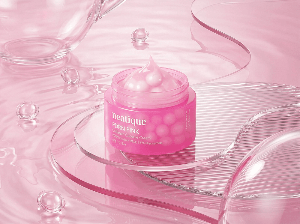 Macro image of Neatique PDRN Capsule Cream highlighting capsule texture and glossy finish
