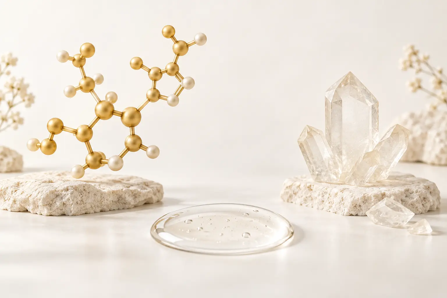Neatique editorial comparison using gold and ivory cosmetic textures for two distinct ingredients.