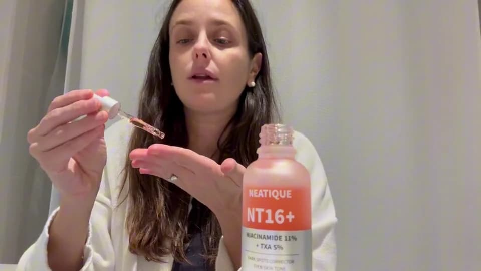 NT16 11% Niacinamide + 5% Tranexamic Serum: before applying, frame at 4 seconds of the same application video