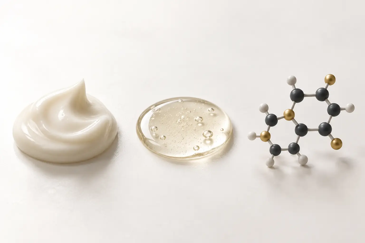 Two ingredient streams entering one finished cosmetic formula