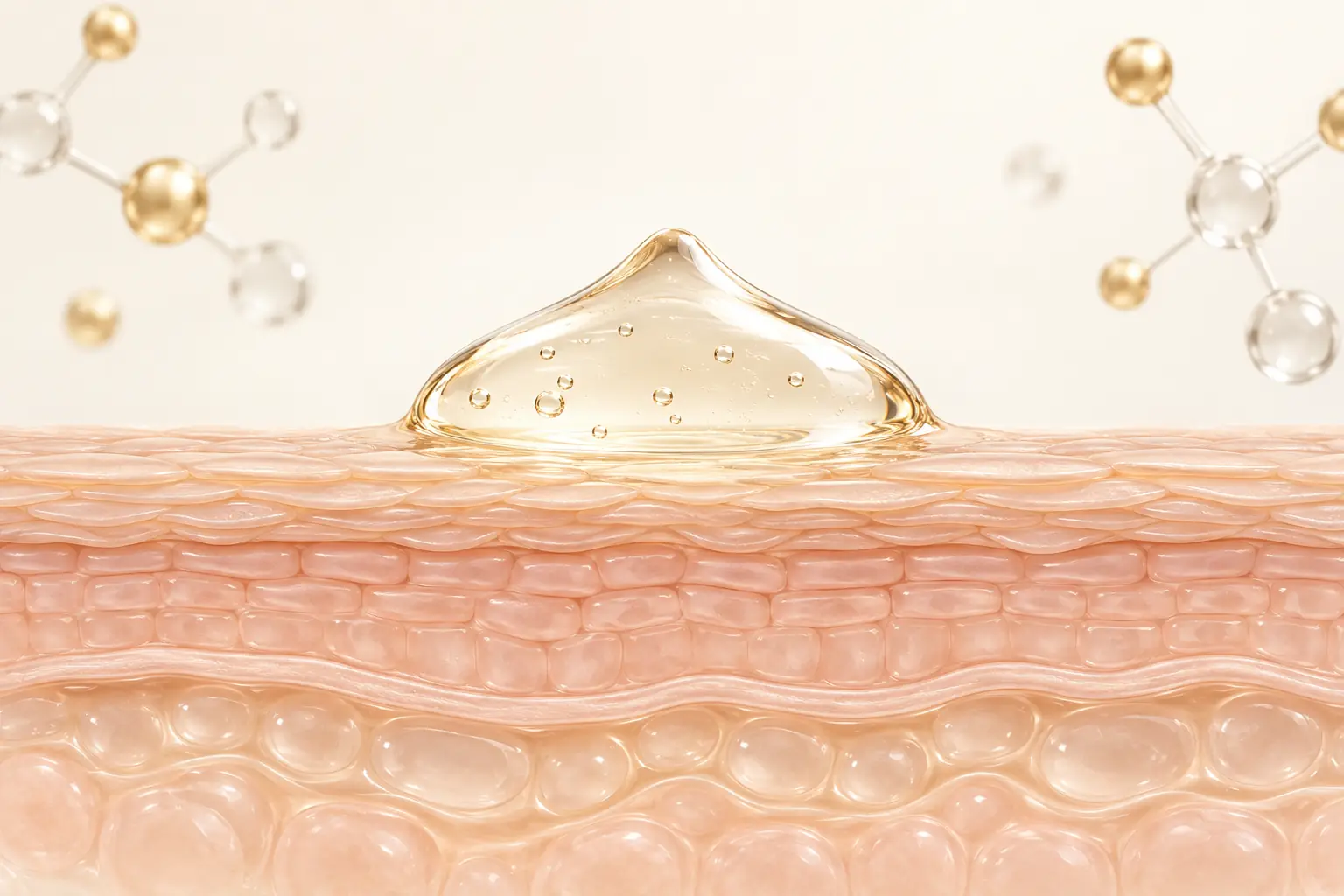 A cosmetic droplet above an intact skin barrier