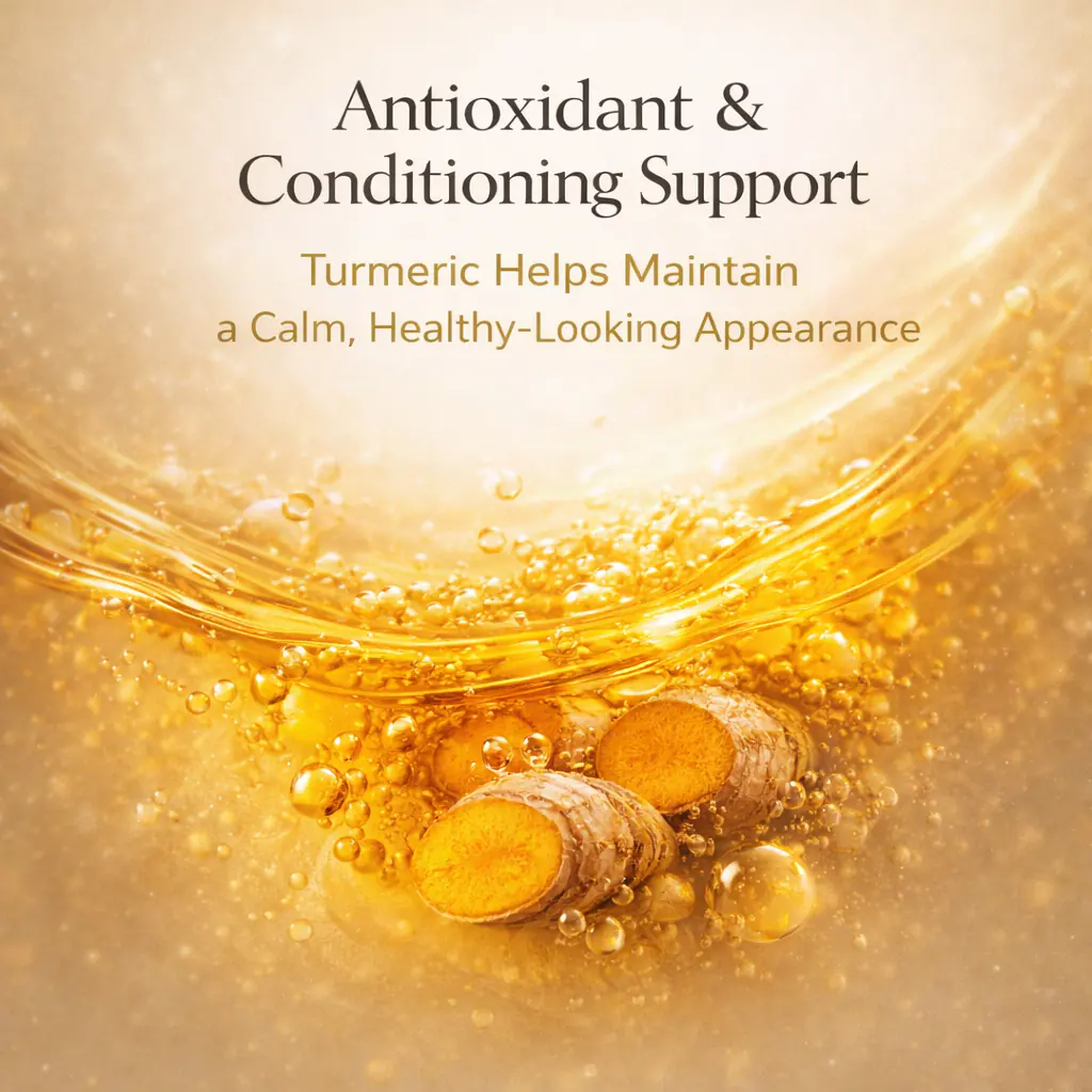 Golden turmeric-inspired visual for Neatique KIT9+ daily conditioning serum