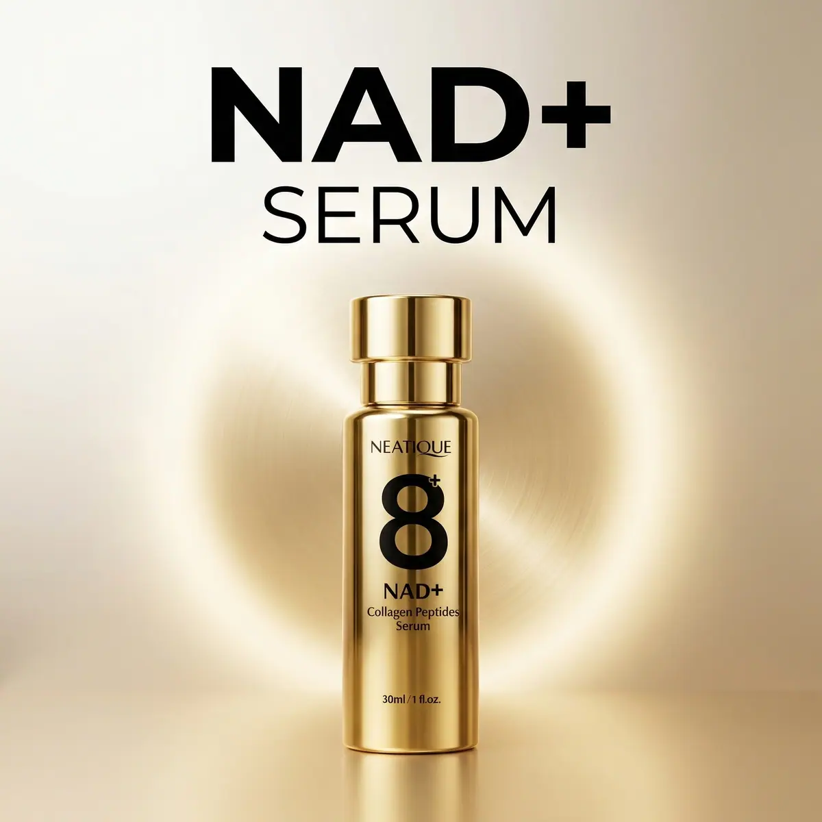 Gold Neatique 8+ NAD+ Collagen Peptide Serum airless pump bottle