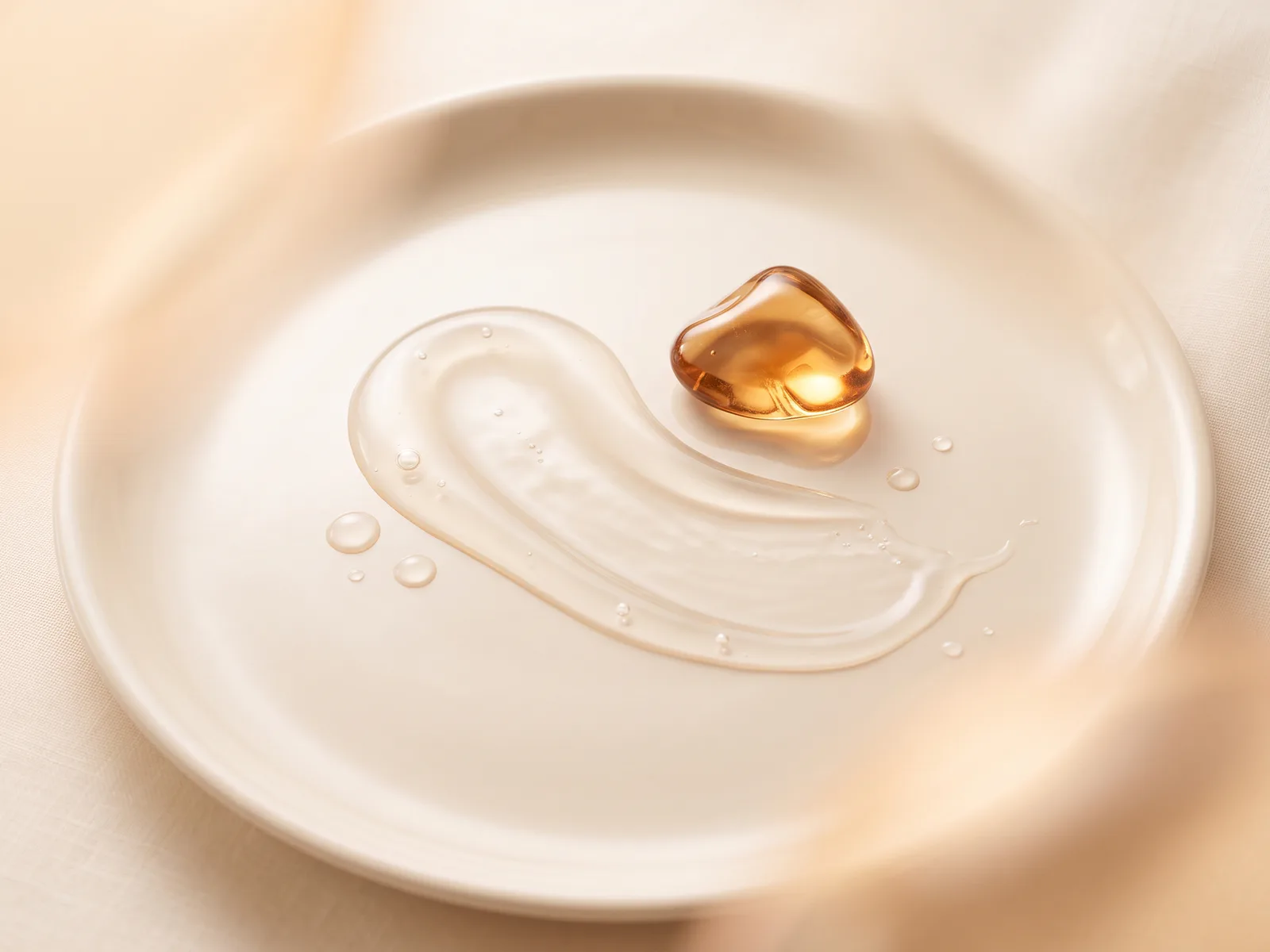 Ingredient-inspired clear serum and warm amber accent for Neatique Tranexamic Acid and Vitamin C Serum